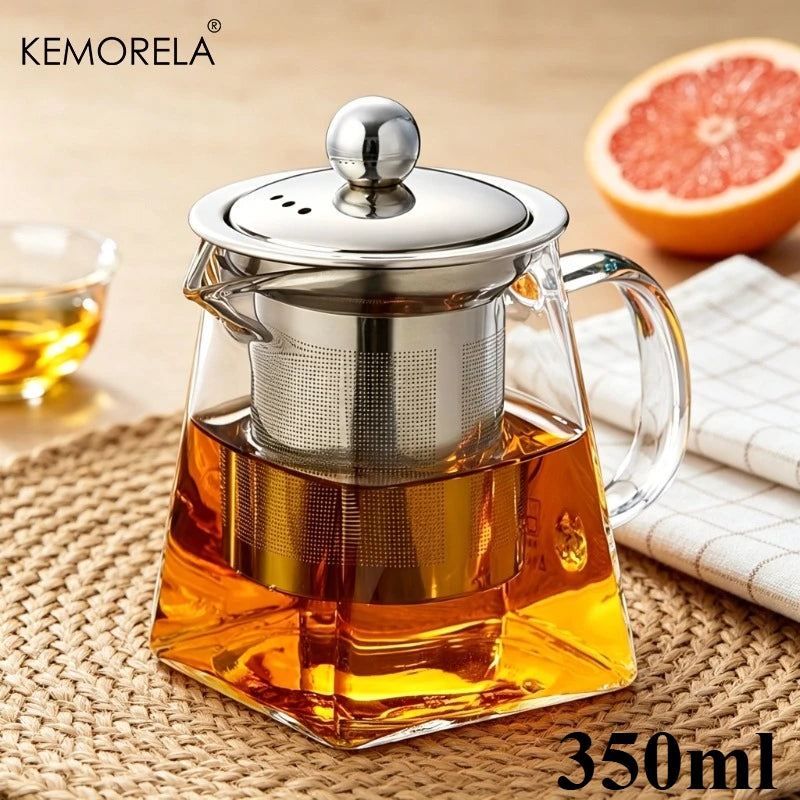 KEMORELA 1L Glass Teapot with Stainless Steel Strainer Glass Teapot Axl 350ML