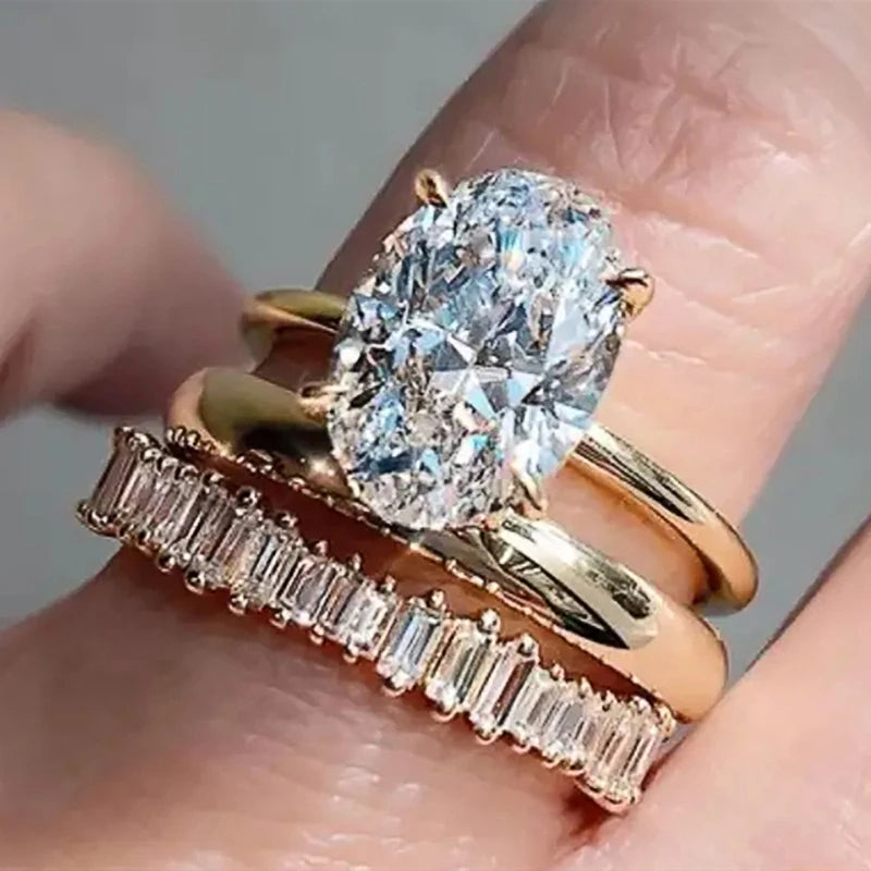 Huitan 3-Piece CZ Bridal Ring Set – Women's Engagement Rings Bridal Ring Set Axl A195 9