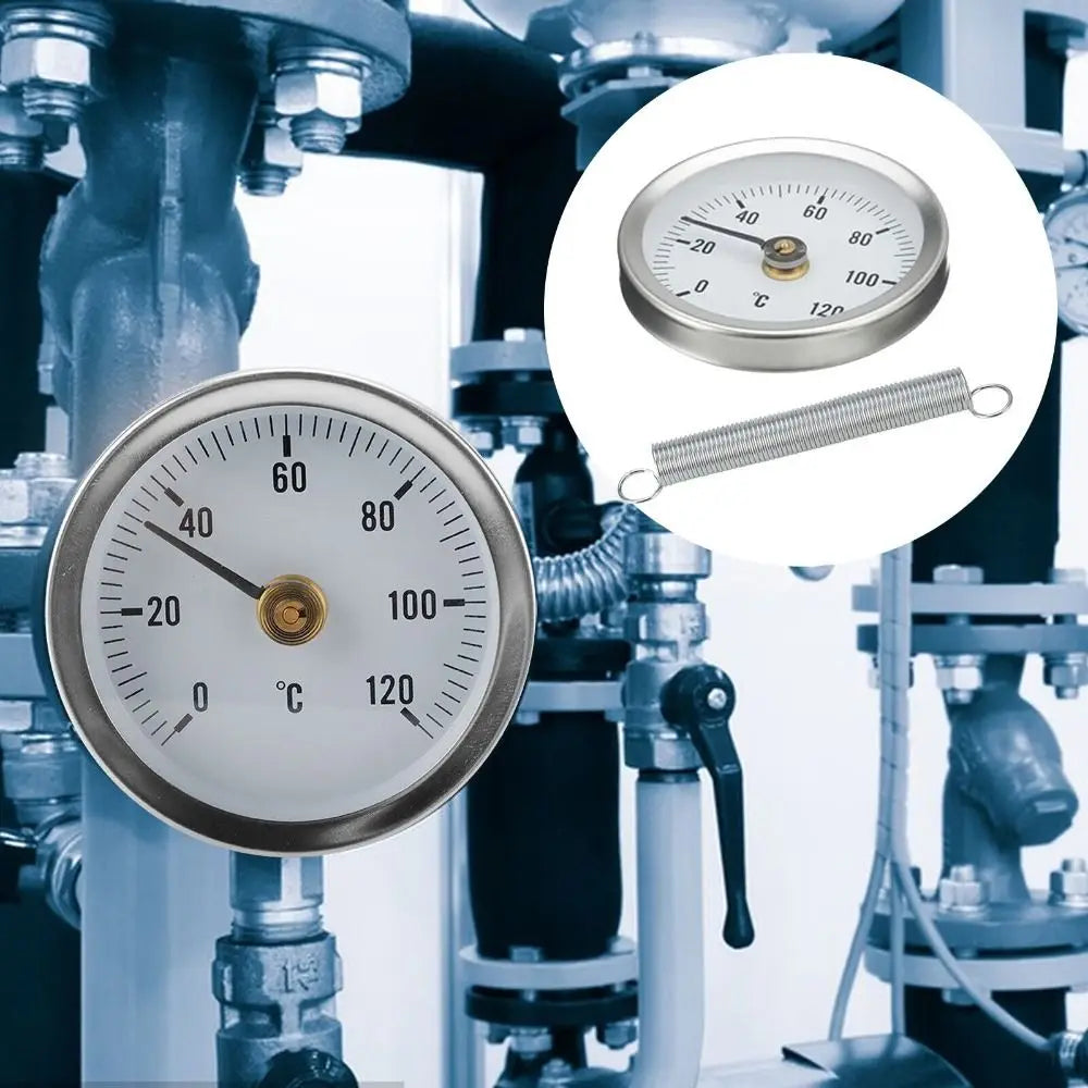 63mm Clip-On Bimetal Pipe Thermometer 0–120°C Dial Gauge Pipe Thermometer Axl
