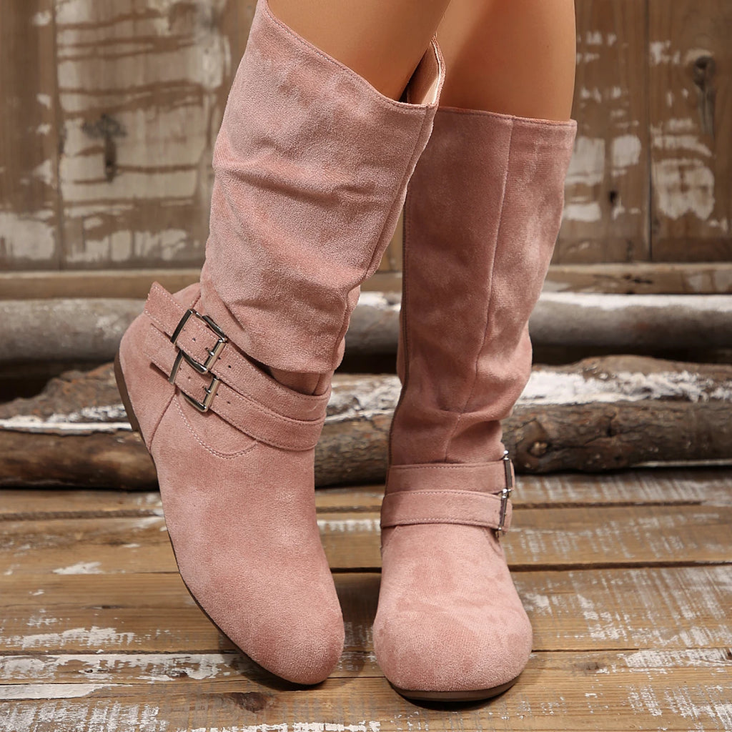 Women's Mid-Calf Western Boots – Flat Side Zip Pleated Boot Women's Mid-Calf Boots Axl