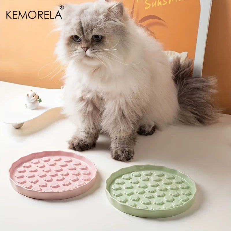 KEMORELA Ceramic Slow Feed Cat Bowl – Paw Design Pet Dish Slow Feed Pet Bowl Axl