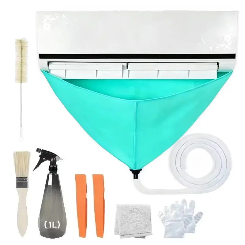 AC Cleaning Kit – Leak-Proof Cover, Brushes & Water Pipe Set AC Cleaning Kit Axl 8PCs