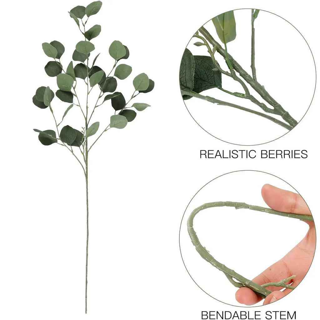 Silk Eucalyptus Artificial Branch – Wedding & Home Floral Decor Artificial Flower Branch Axl green 3pcs