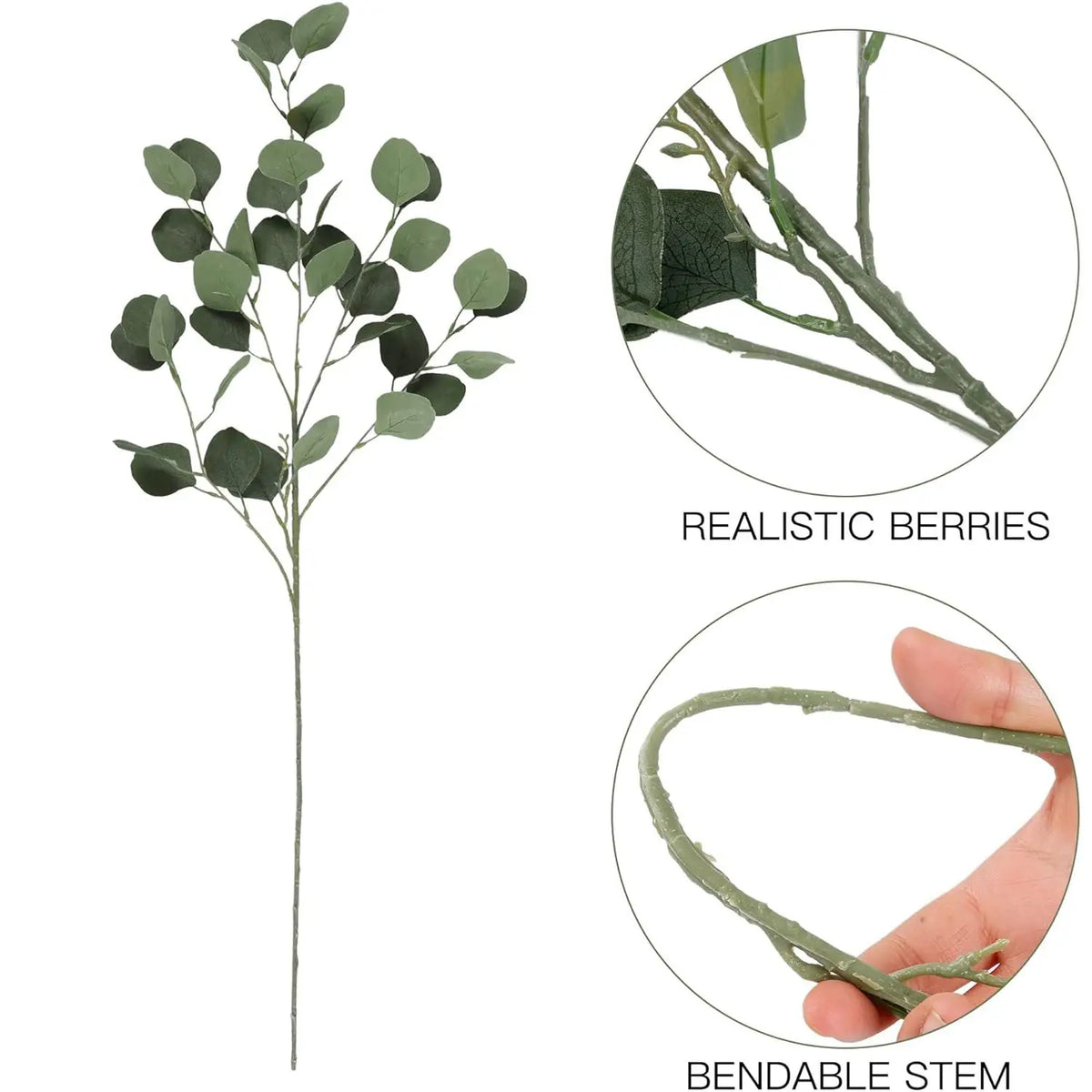 Silk Eucalyptus Artificial Branch – Wedding & Home Floral Decor Artificial Flower Branch Axl green 3pcs