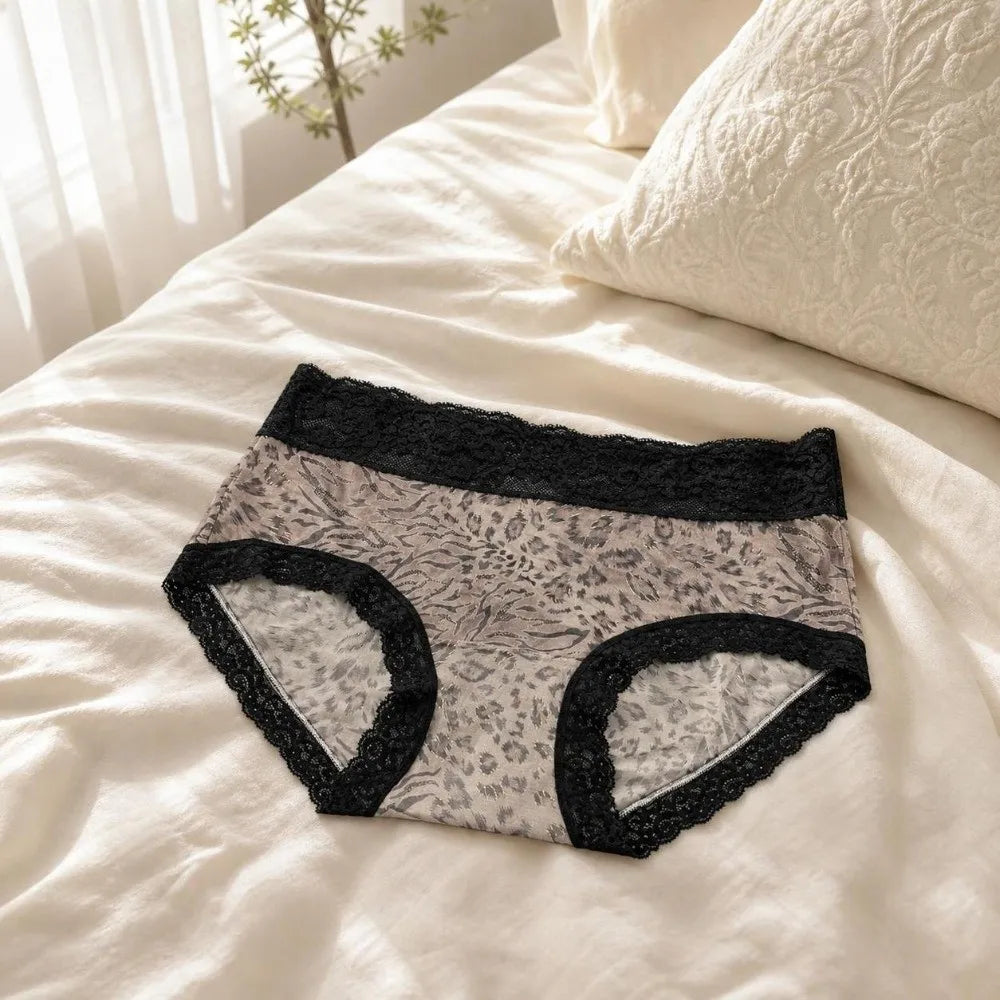 Women's Lace Mesh Briefs – Mid-Rise Ice Silk Leopard Panties Women's Briefs Axl