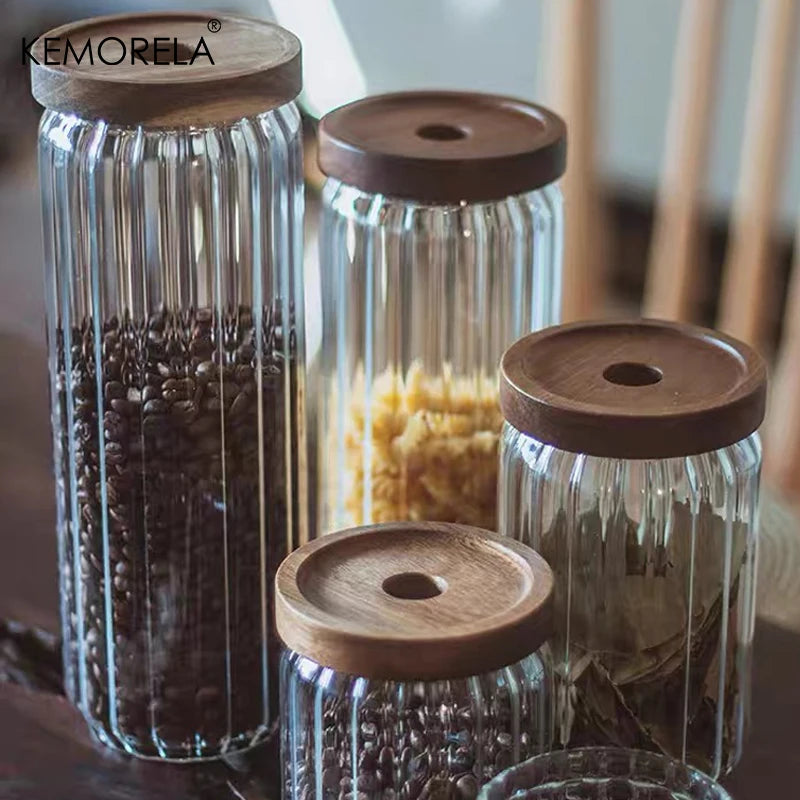 Glass Storage Jar with Acacia Wood Lid | Airtight Borosilicate Glass Storage Jar Axl