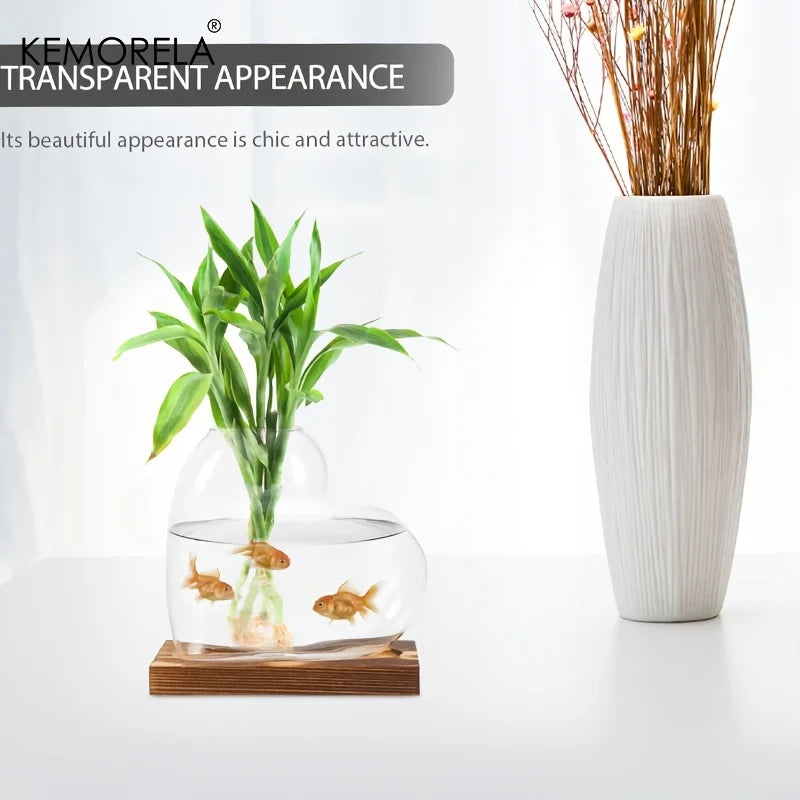 Hydroponic Glass Vase with Wooden Stand – Indoor Plant Propagation Hydroponic Plant Vase Axl