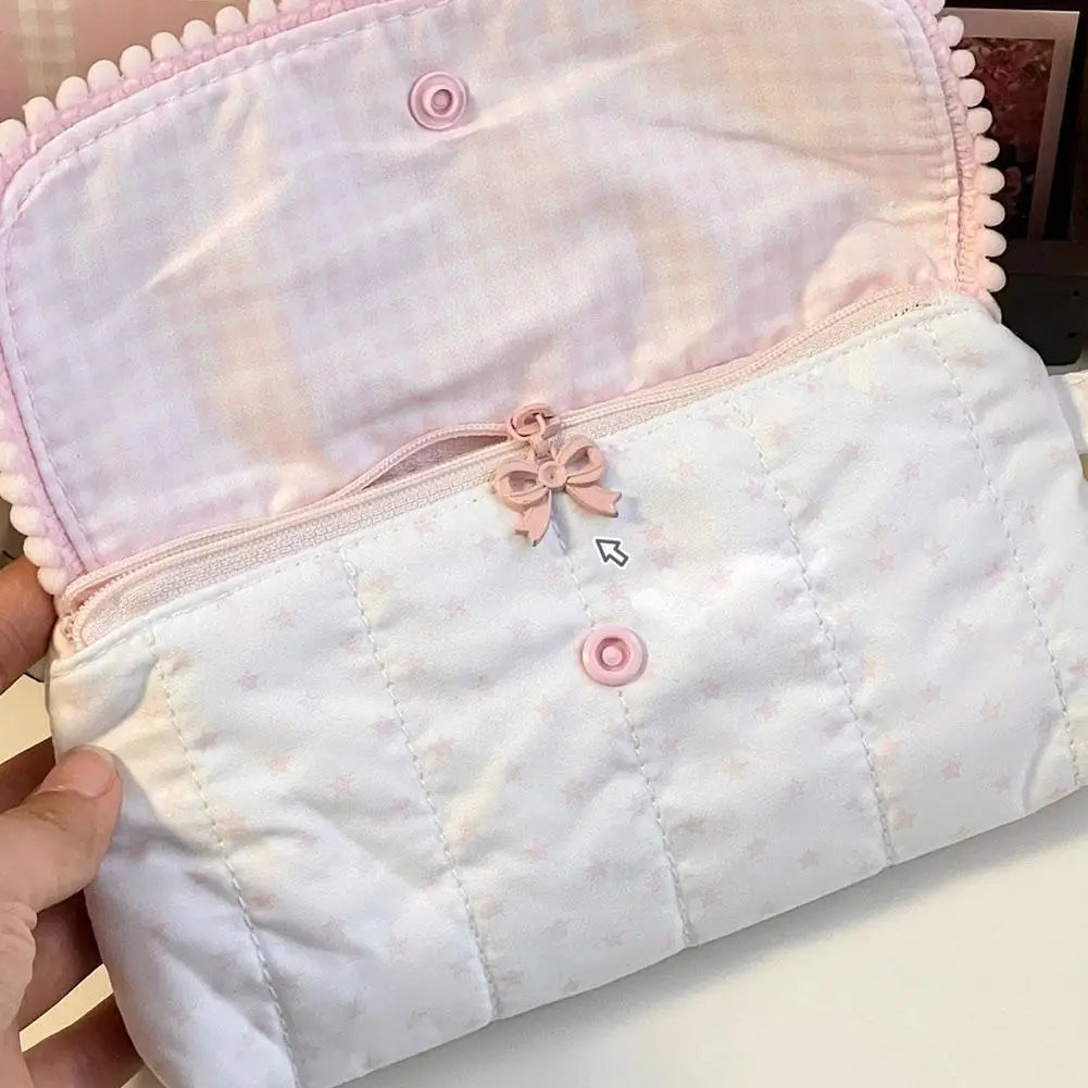 Pink Lace Pencil Case | Large Capacity Polka Dot Pen Bag Pencil Case Axl