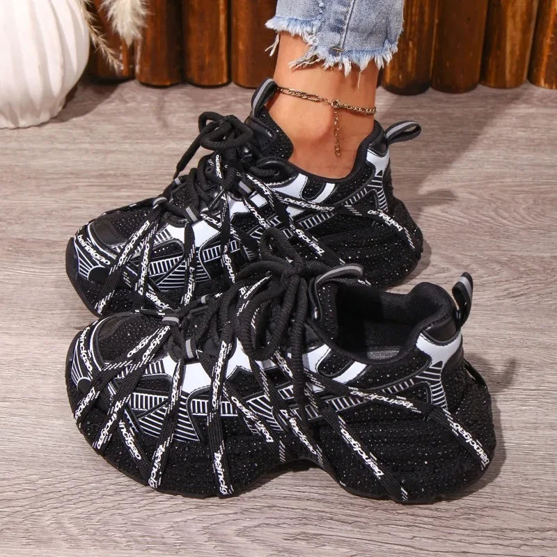 YEAE Chunky Platform Sneakers – Sequin Lace-Up Trainers Platform Sneakers Axl