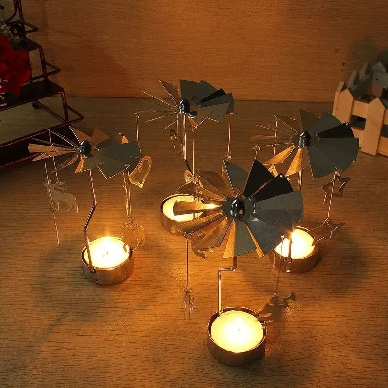 Spinning Metal Carousel Tea Light Candle Holder | Xmas Decor Candle Holder Axl