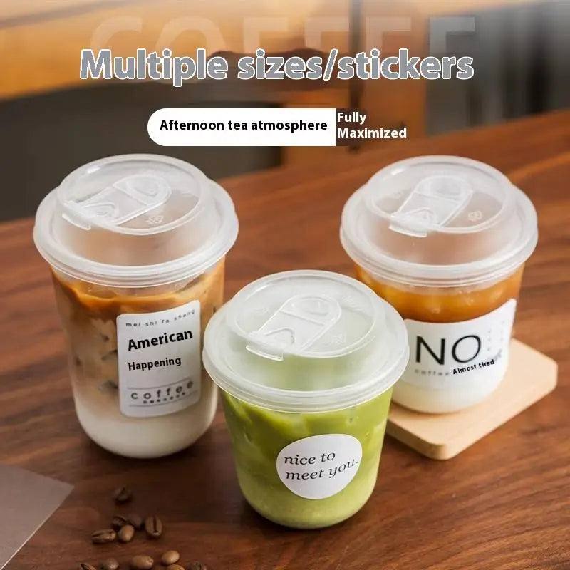 10-Pack Transparent U-Shaped Disposable Cups with Lids Disposable Beverage Cups Axl