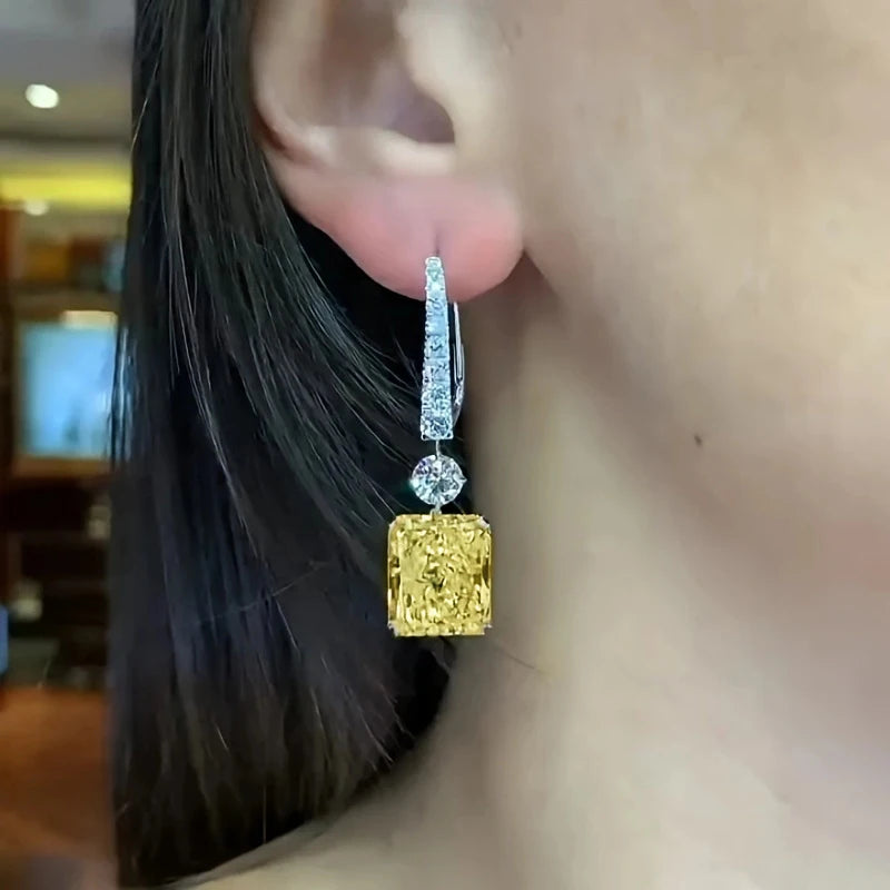 Huitan Yellow CZ Geometric Drop Earrings | Wedding & Party Drop Earrings Axl