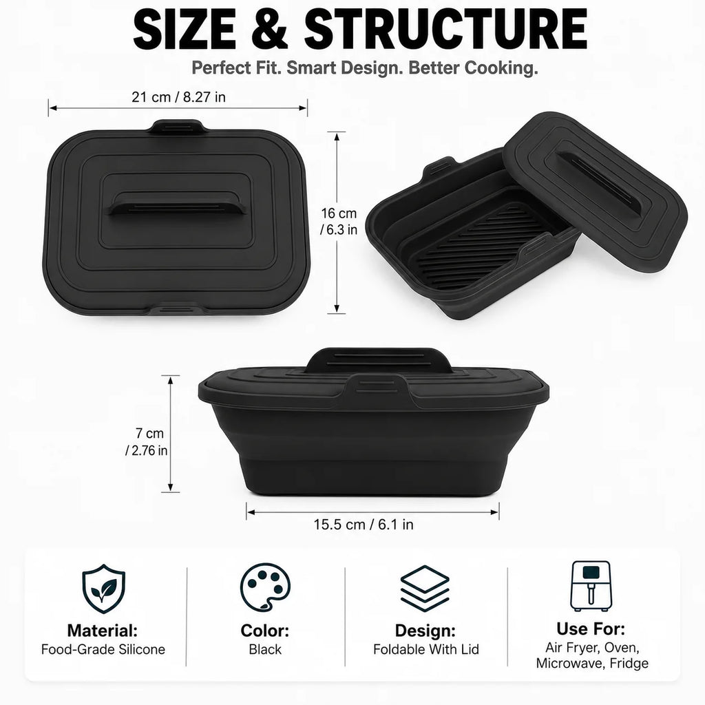 Foldable Silicone Air Fryer Basket with Lid | Reusable Baking Pan Silicone Baking Pan Axl