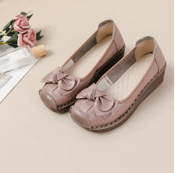 Women's Wedge Loafers – Bowknot Slip-On Pumps, Non-Slip Wedge Loafer Pumps Axl Pink 41