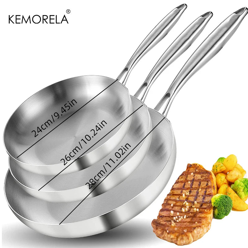 KEMORELA 5-Ply 304 Stainless Steel Frying Pan Set | 2/3 Piece Stainless Steel Frying Pan Axl 3PCS-B