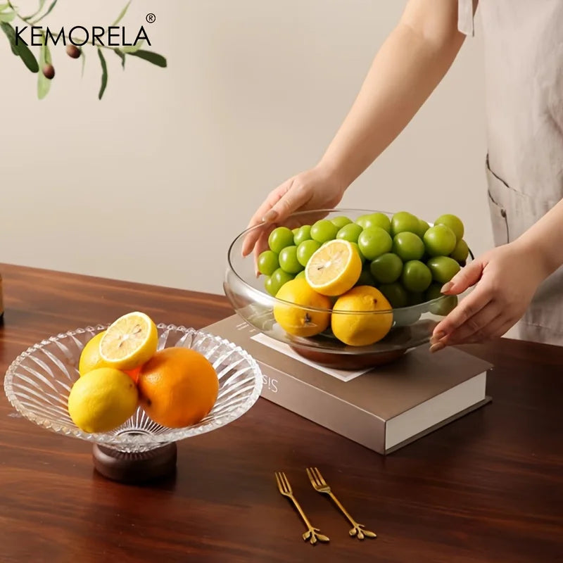 KEMORELA Glass Fruit Bowl – Stackable Footed Kitchen Decor Glass Fruit Bowl Axl