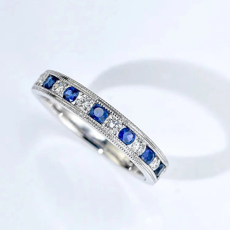 Huitan Blue & White Cubic Zirconia Ring for Women | CZ Band Fashion Ring Axl