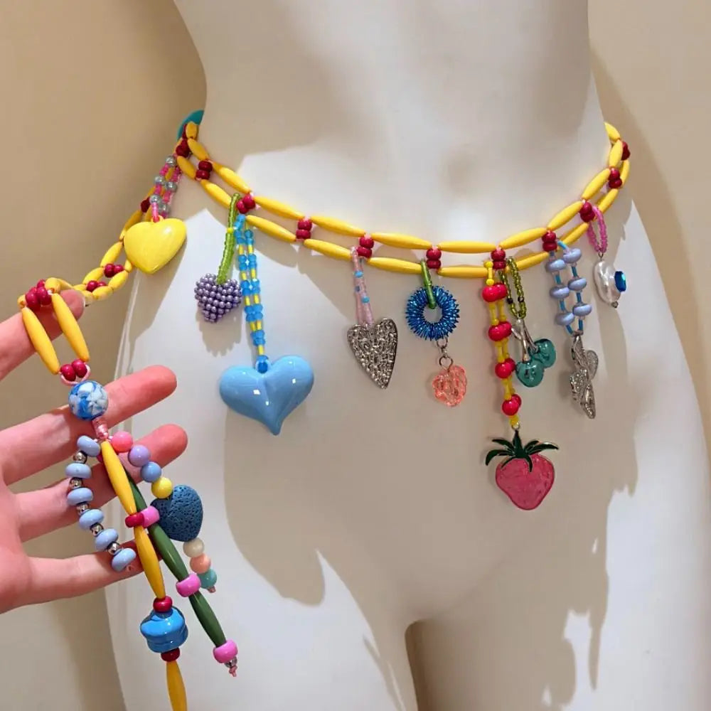 Y2K Colorful Beaded Waist Chain – Kawaii Bohemian Body Jewelry Body Chain Jewelry Axl