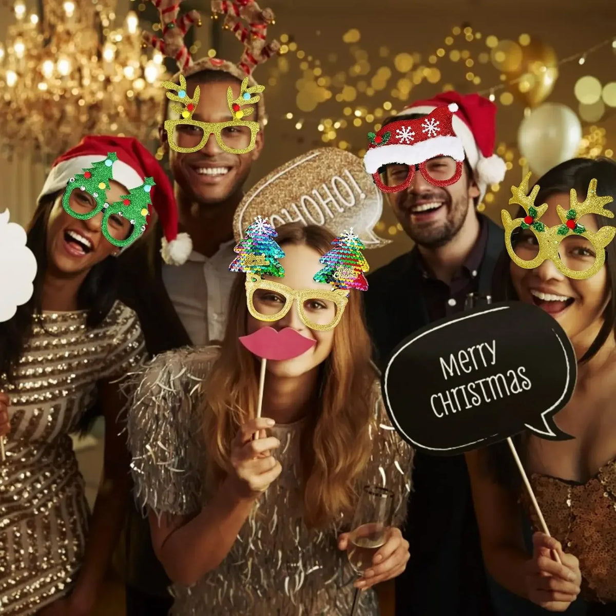 Christmas Glitter Party Glasses – 12 Festive Costume Frames Holiday Costume Glasses Axl