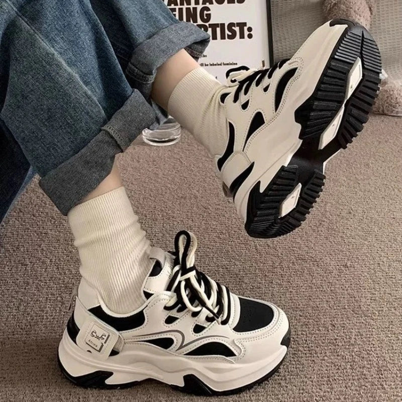 Women's Chunky Platform Sneakers – Lace-Up Mesh Sports Shoes Platform Sneakers Axl