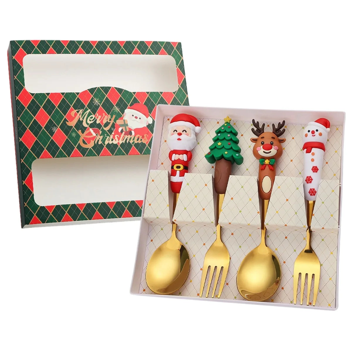 Leeseph 4-Pack Christmas Stainless Steel Spoon & Fork Set Holiday Cutlery Set Axl 4pcs gold Style A