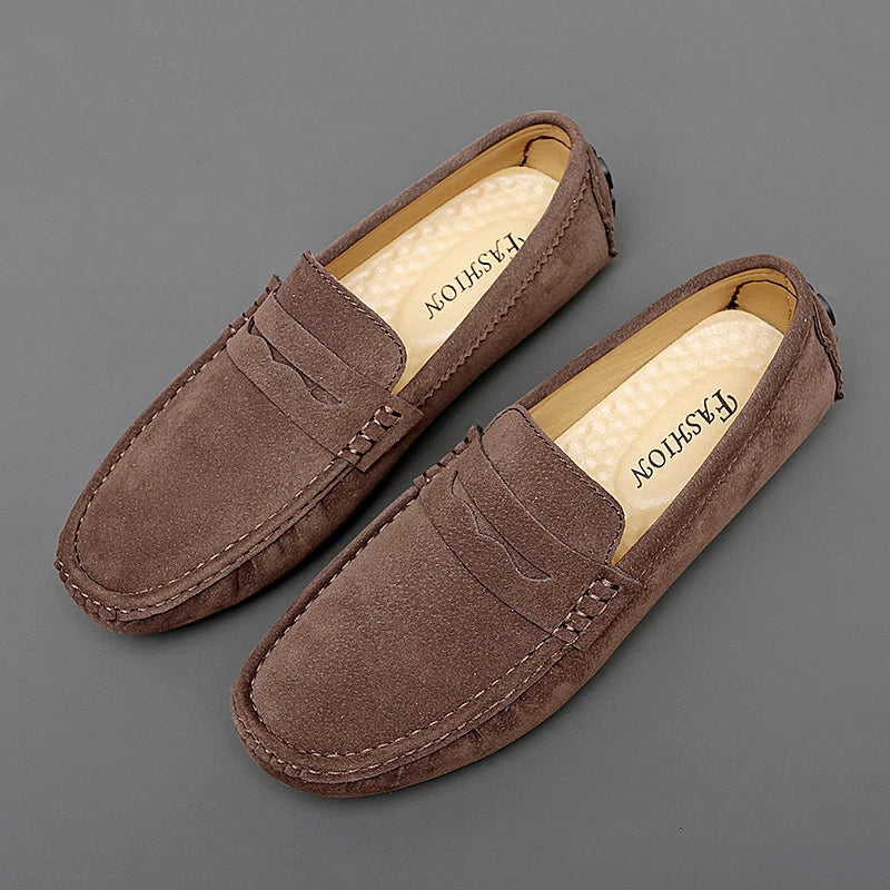 Men's Suede Leather Slip-On Loafers – Casual Flat Shoes Men's Loafers Axl