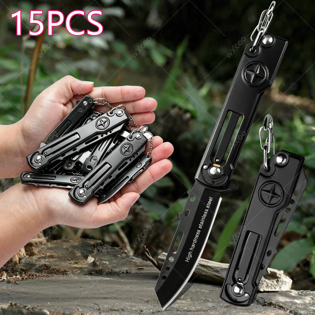 WXCOO Folding Paring Knife – Mini Stainless Steel Keychain Knife Folding Paring Knife Axl 15PCS