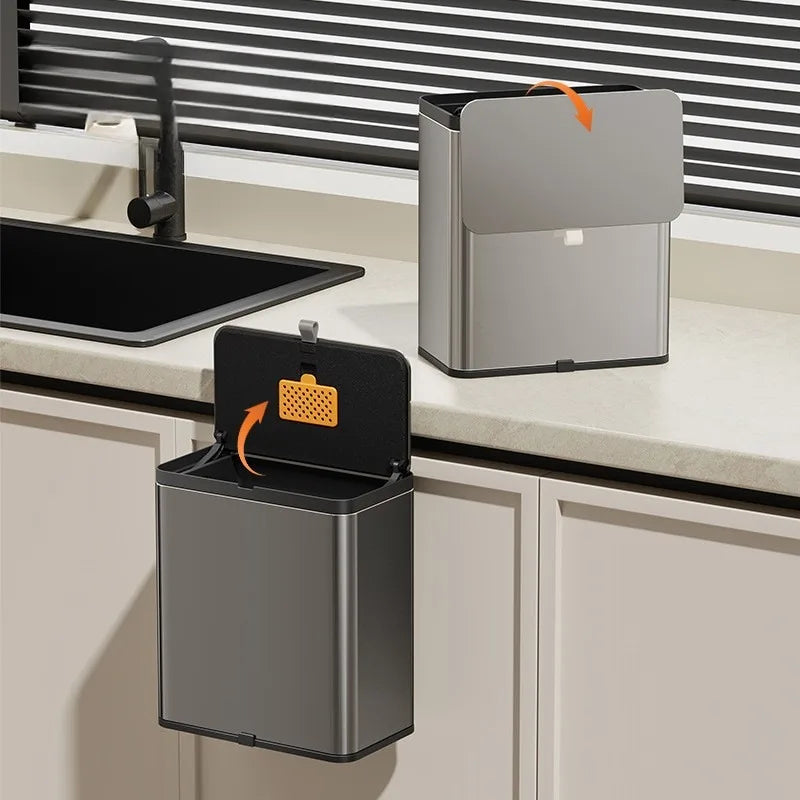 Wall Mounted Stainless Steel Trash Can with Lid – 8L Wall Mounted Trash Can Axl