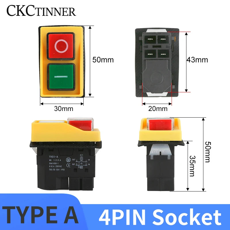 YH02A IP55 Electromagnetic Push Button Safety Switch – KLD28A KJD17A Push Button Switch Axl TYPE-A 4PIN SOCKET 110 V
