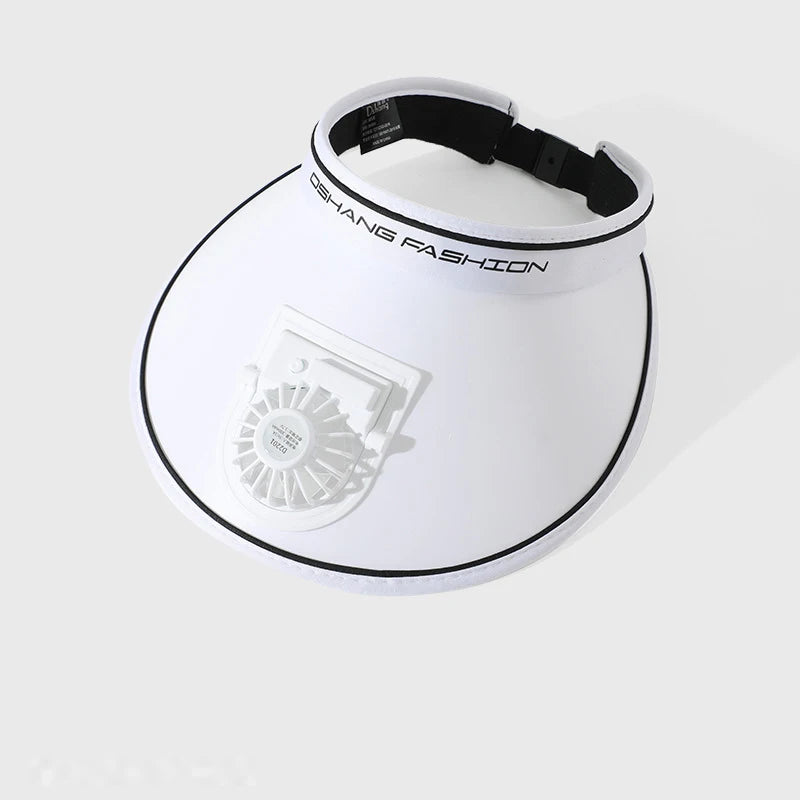 Wide Brim Fan Hat – 3-Speed Cooling Cap with Chin Strap Fan Brim Hat Axl white