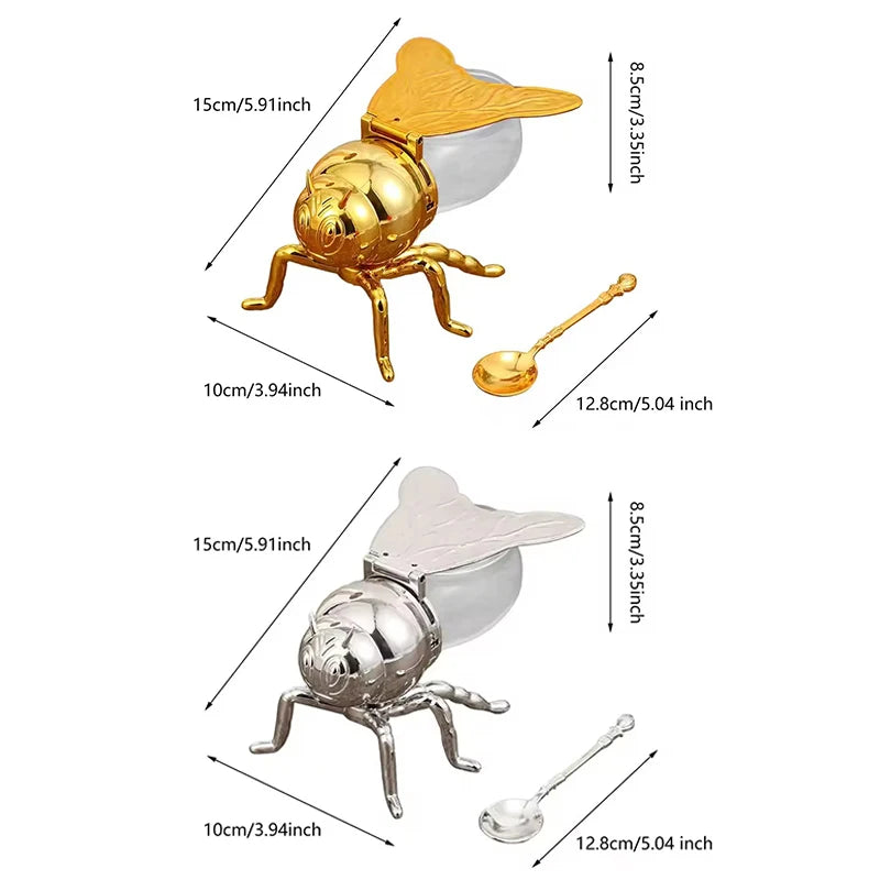 Bee Shaped Honey Jar with Spoon – Kitchen Decor Storage Honey Jar & Dispenser Axl