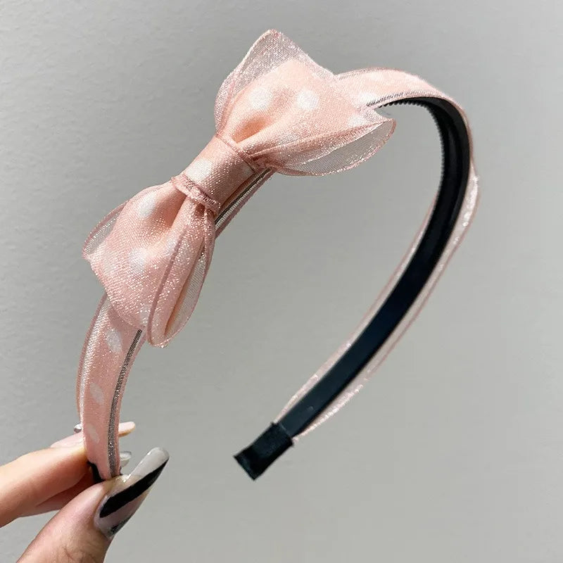 Vintage Polka Dot Organza Bow Headband – Sheer Mesh Hair Hoop Bow Hair Headband Axl E-1pcs