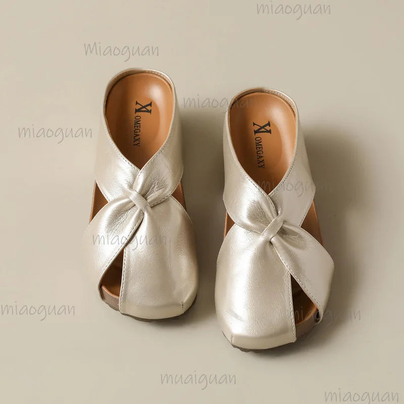 Women's Cross Strap Wedge Slippers – Closed-Toe Slip-On Wedge Sandals Axl