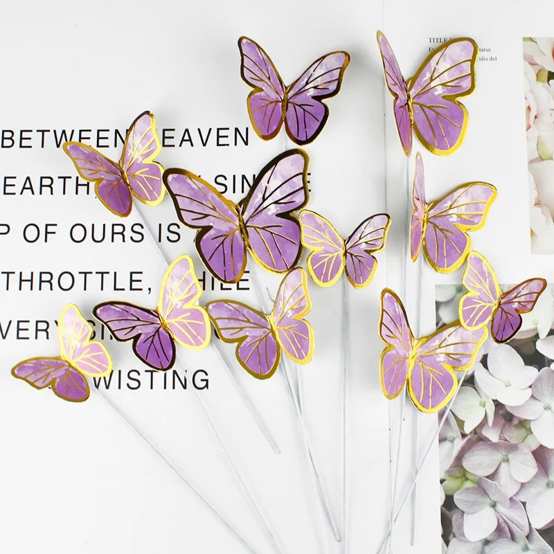 10-Piece Butterfly Cake Toppers – Gilt-Edge Birthday & Wedding Cake Topper Set Axl