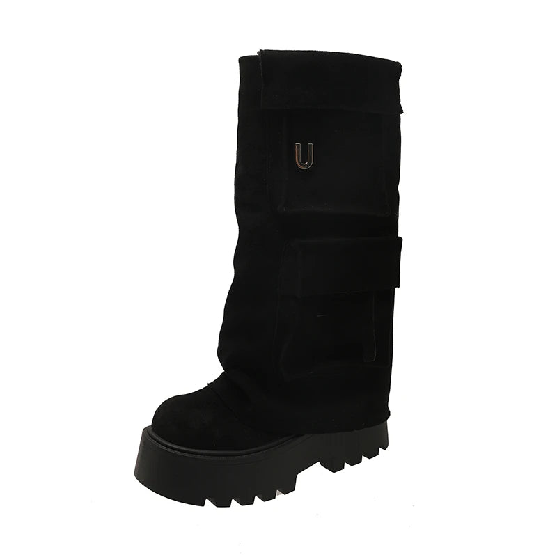 Women's Retro Mid-Calf Motorcycle Boots – Square Heel Zip Mid-Calf Boots Axl black 40