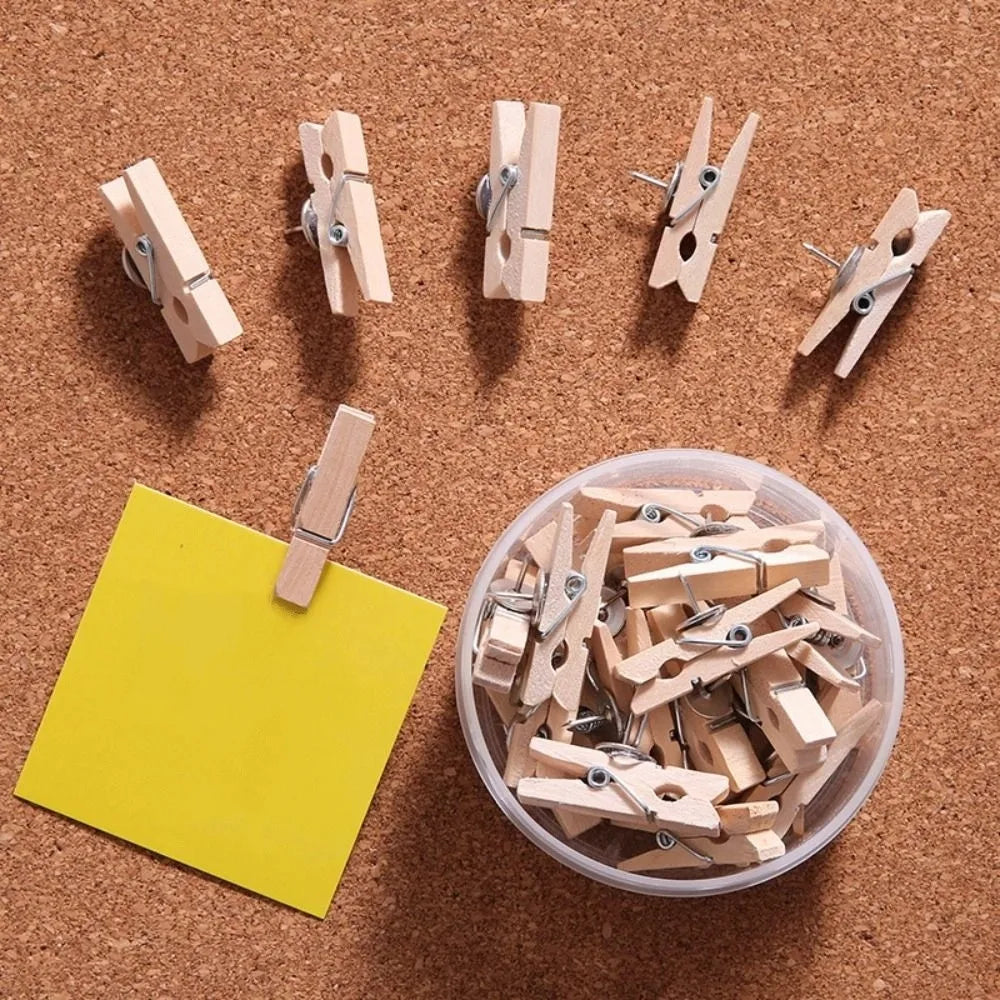 20-Piece Wooden Clip Push Pins – Decorative Corkboard Tacks Decorative Push Pins Axl