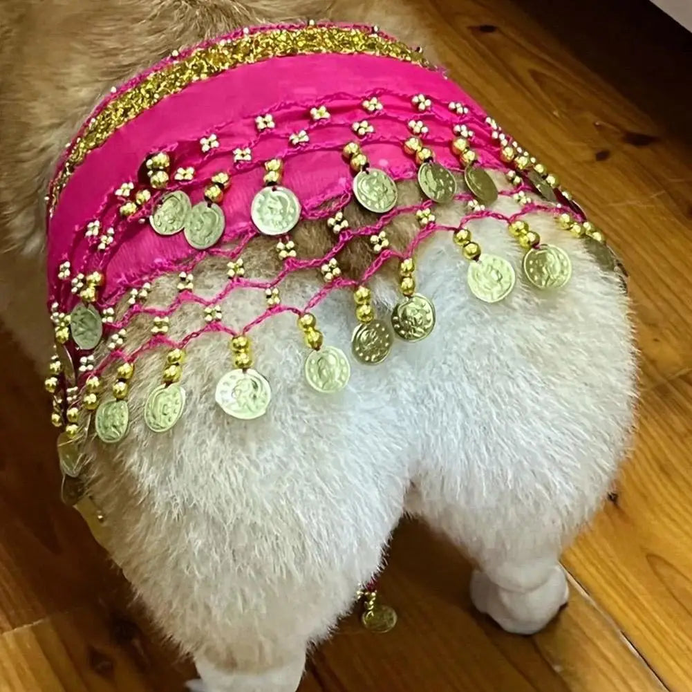 Dog Belly Dance Hip Scarf – Sequin Costume for Corgis & Pets Pet Costume Accessory Axl