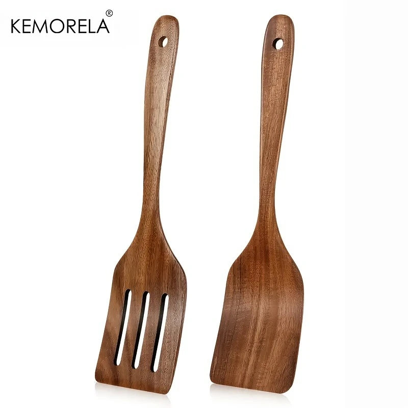 KEMORELA 2-Pc Wooden Cooking Spatula Set – Nonstick Safe Wooden Spatula Set Axl 2PCS