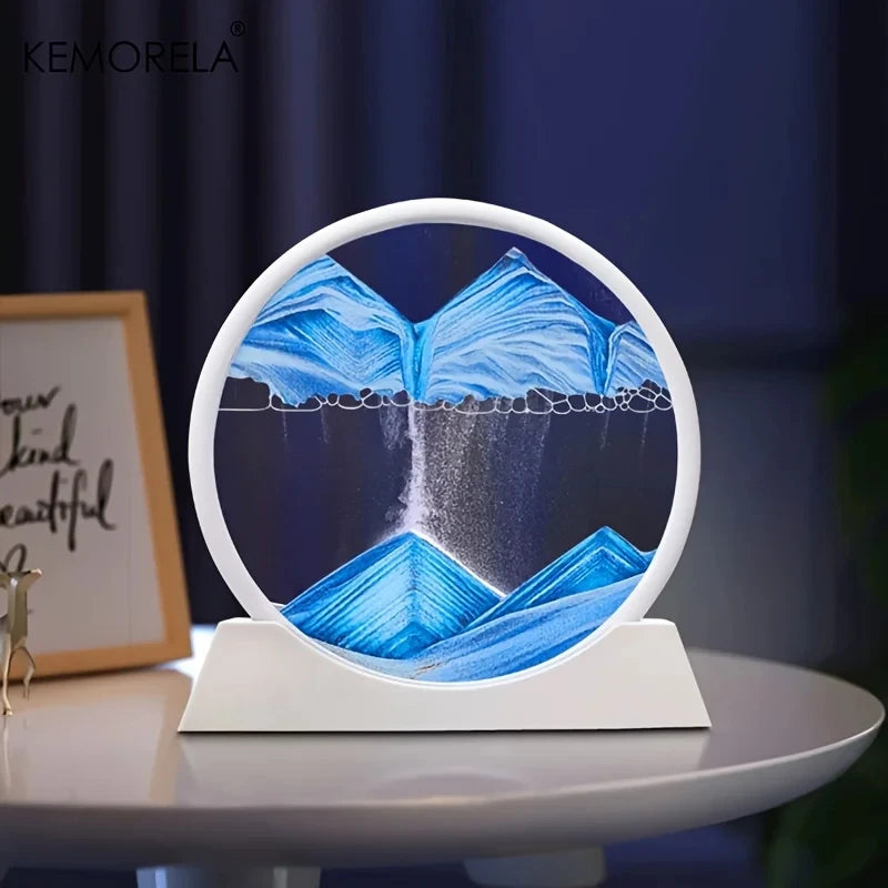 3D Moving Sand Art Picture – 18.5cm Round Glass Ocean Sandscape Sand Art Decor Axl