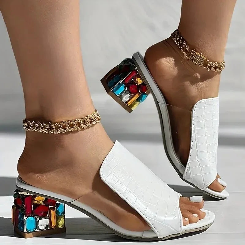 Women's Crystal Open Toe Heeled Sandals – Beach Summer Style Heeled Sandals Axl