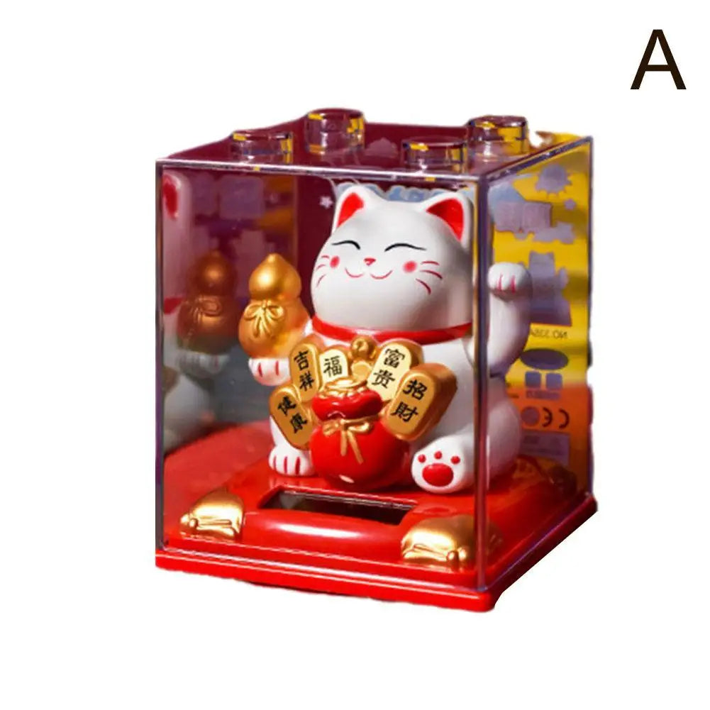 Solar Lucky Cat Figurine – Auto Wave Fortune Cat Ornament Solar Cat Figurine Axl A