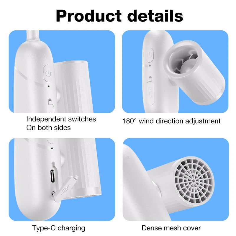 Dual Motor Neck Hanging Fan – 3-Speed Foldable Wearable Fan Wearable Neck Fan Axl