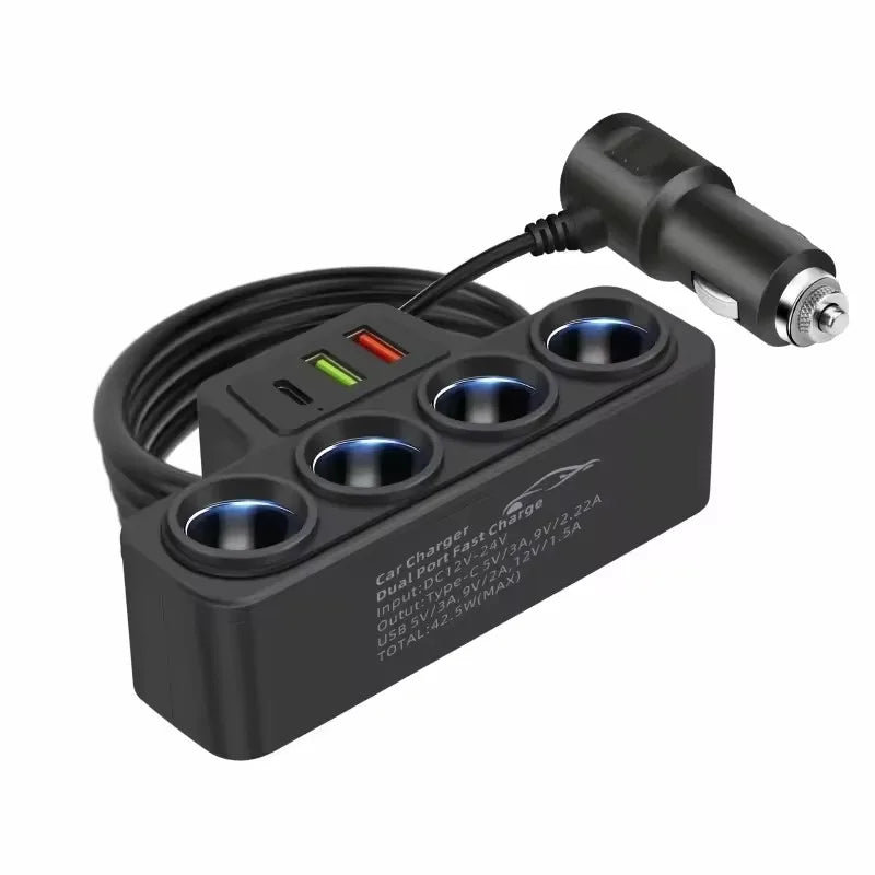 120W 4-Port USB & Type-C Fast Car Charger – Multi-Device Car Charger Axl CH64