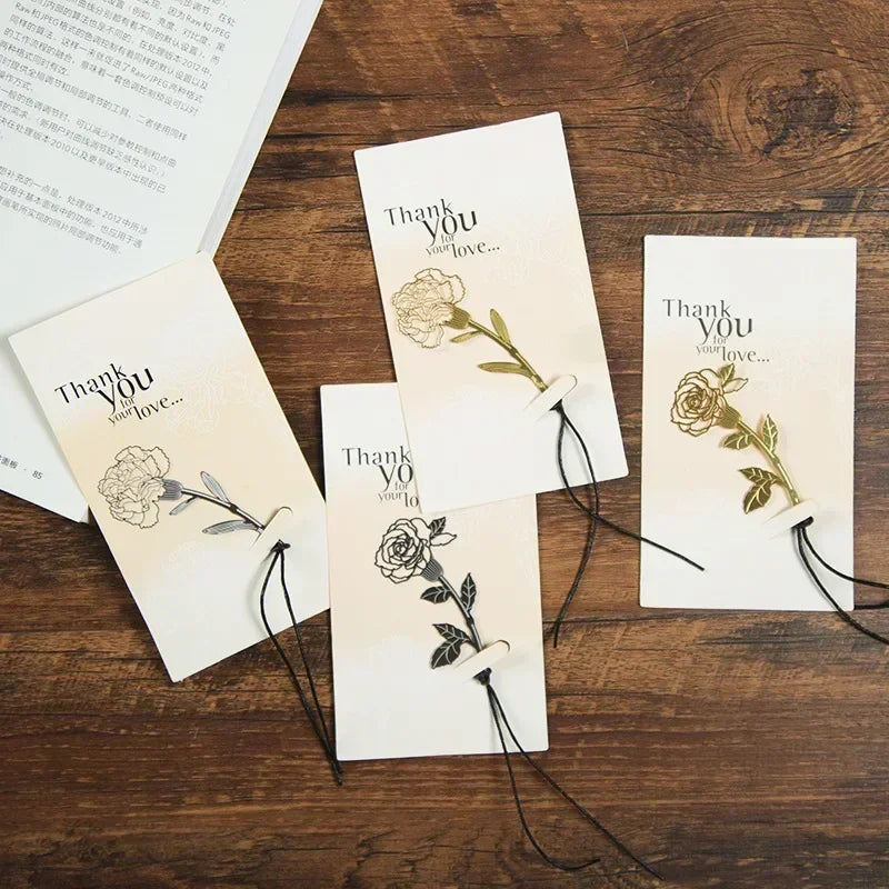 Brass Metal Flower Bookmark – Hollow Rose & Carnation Gift Metal Bookmark Axl