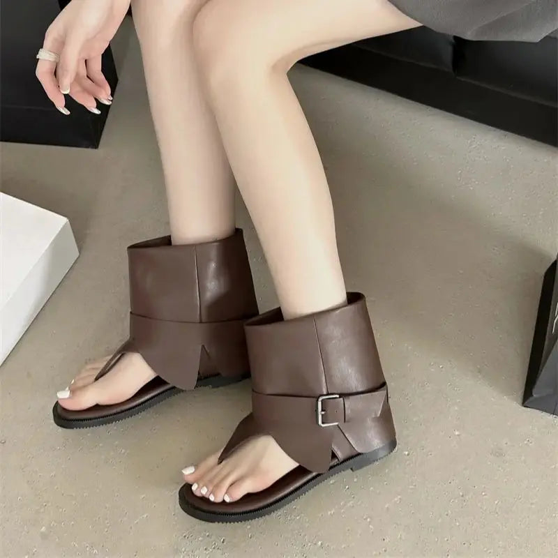Women's Retro Buckle Wedge Sandals – High-Top Roman Style Women's Wedge Sandals Axl brown 37