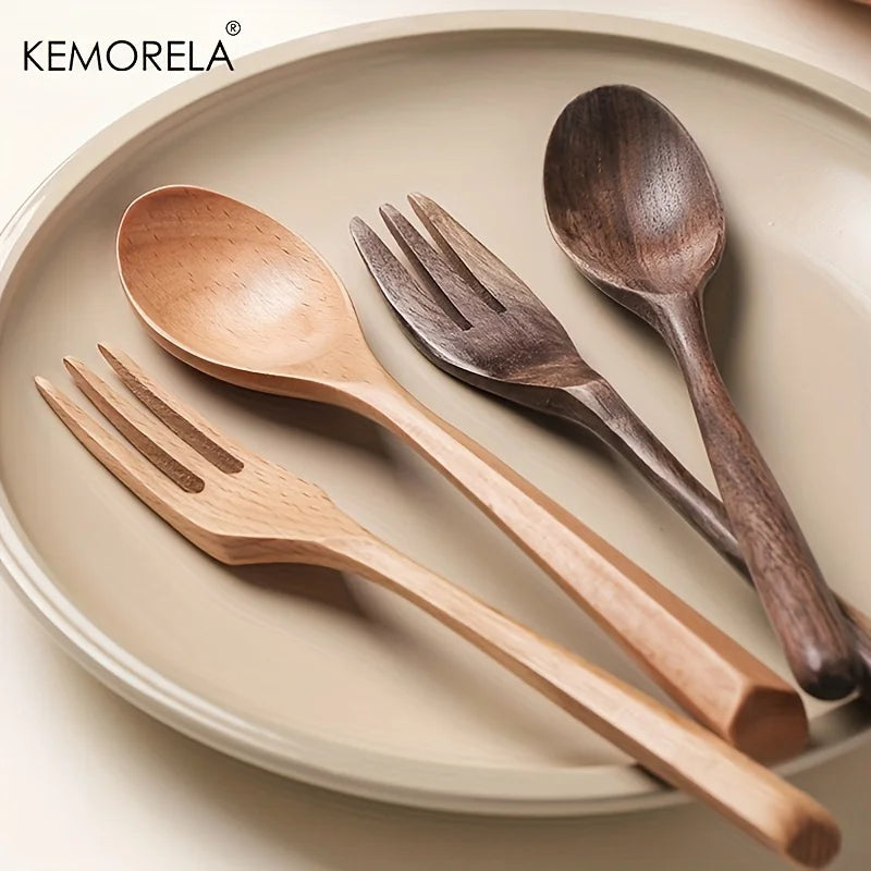 KEMORELA Wooden Spoon & Fork Set – Eco-Friendly Korean Tableware Wooden Cutlery Set Axl