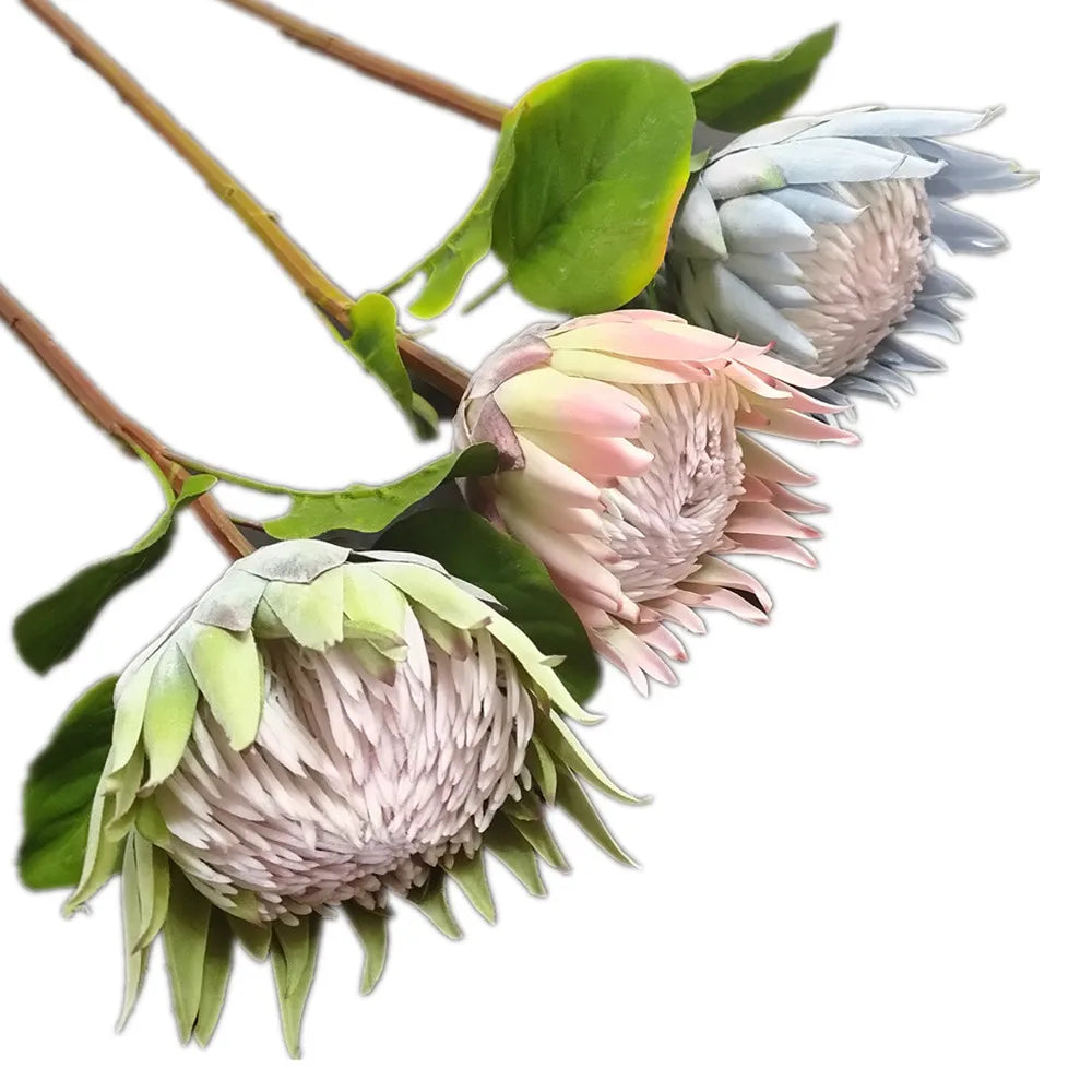 Artificial Protea Cynaroides Silk Flower Stem 63cm Flock Effect Artificial Flower Stem Axl