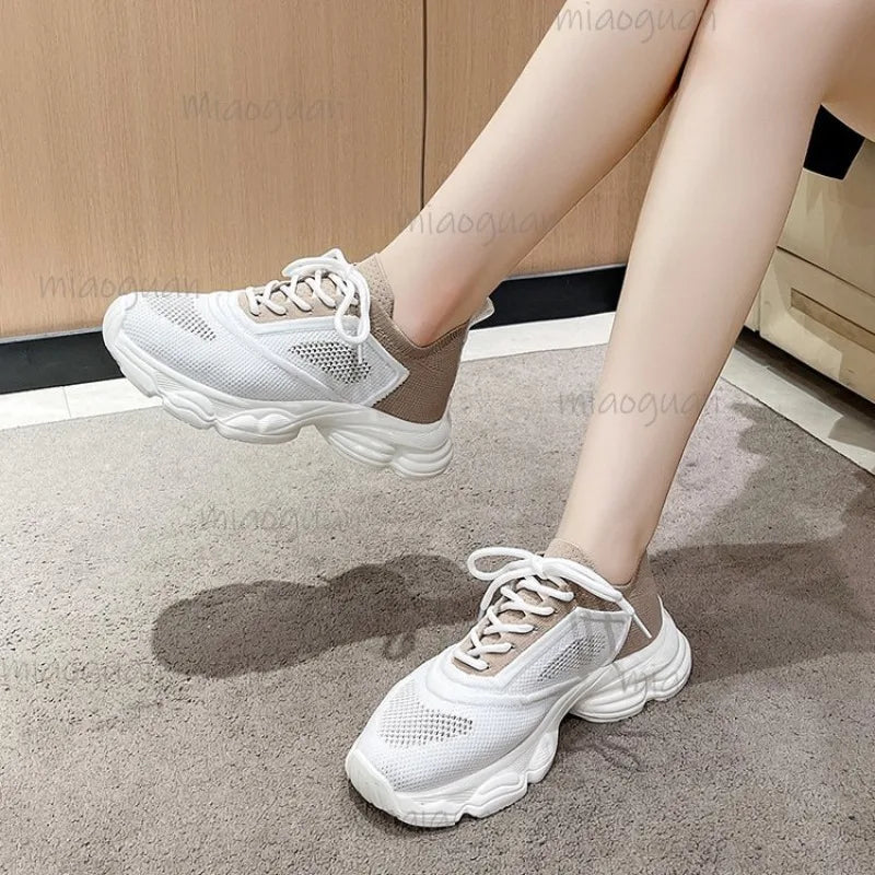 Women's Mixed Color Platform Sneakers – Lace-Up Casual Shoes Platform Sneakers Axl