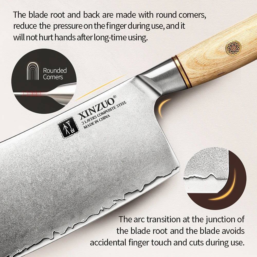 XINZUO 7-Inch Bone Chopper | 10Cr15CoMoV Steel Pakkawood Bone Chopper Cleaver Axl