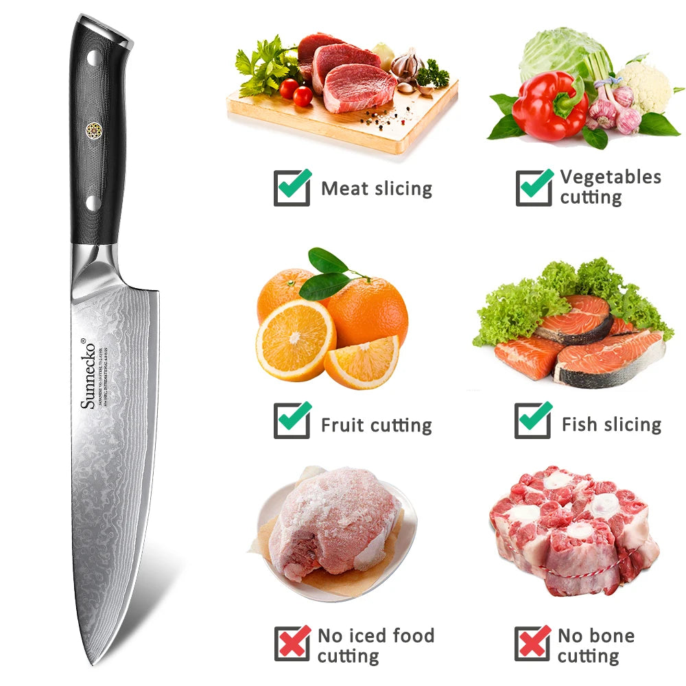 Sunnecko 8" Damascus Chef's Knife – 73 Layer VG10 G10 Handle Damascus Chef's Knife Axl
